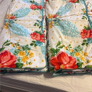 Floral Cotton pillow shams in White with Red, Aqua & Yellow Accents